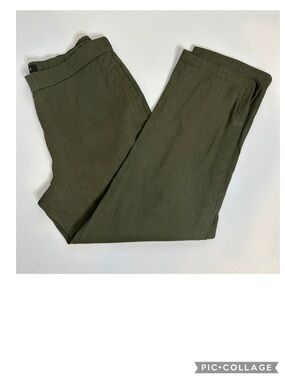 Theory Linen Blend Thorina Pant in Olive Green EUC Size 8